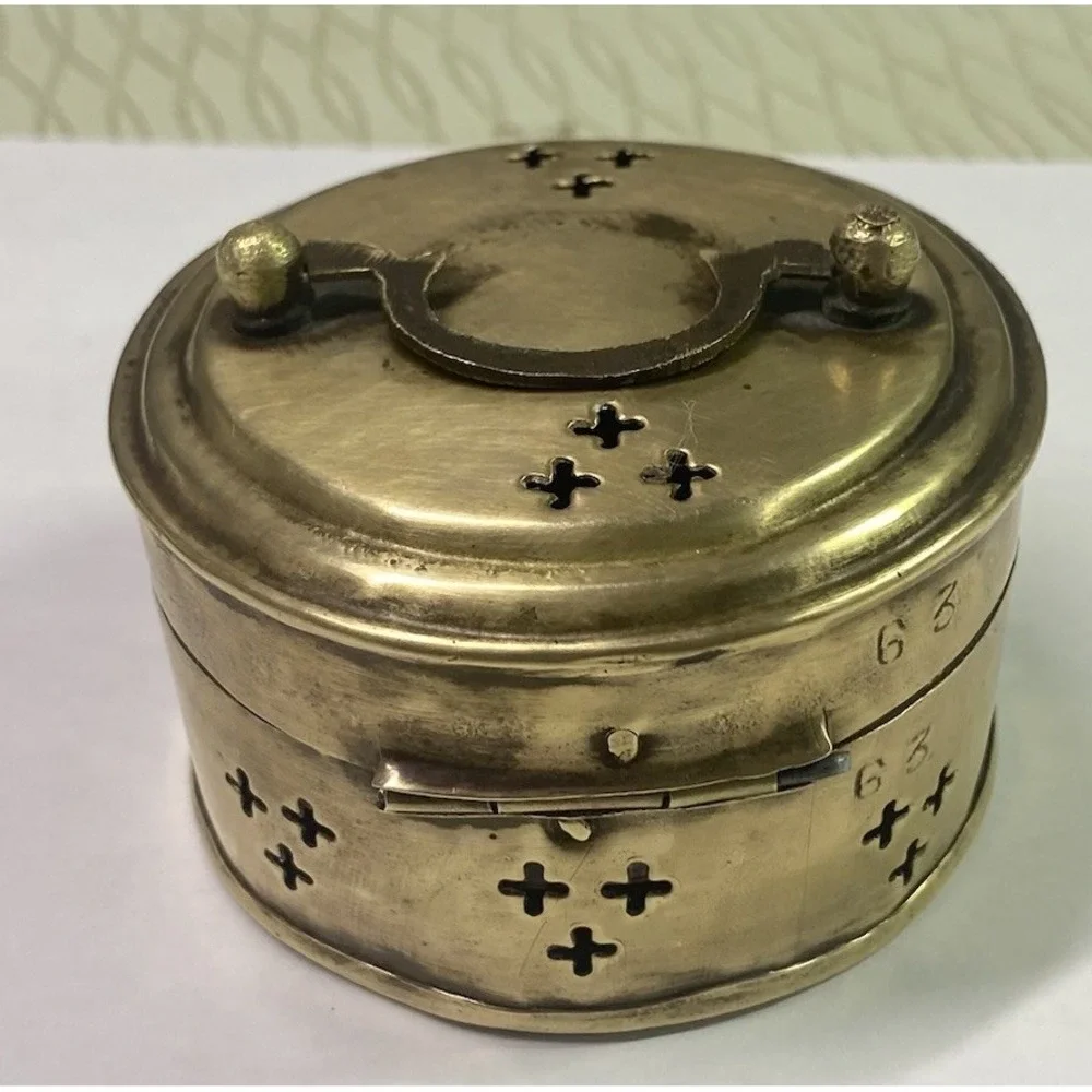 Rare Antique Hand Made Solid Brass Cricket‎ Trinket Box Needs Polishing 3